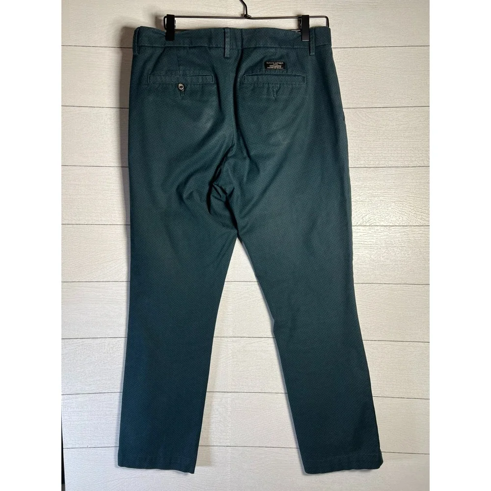 Banana Republic Mens 32x30 (34x28.5) Aiden Chino Pants Teal Blue Micro Print Dot